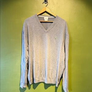 Vintage Lacoste Men's Light Gray V-Neck Sweater